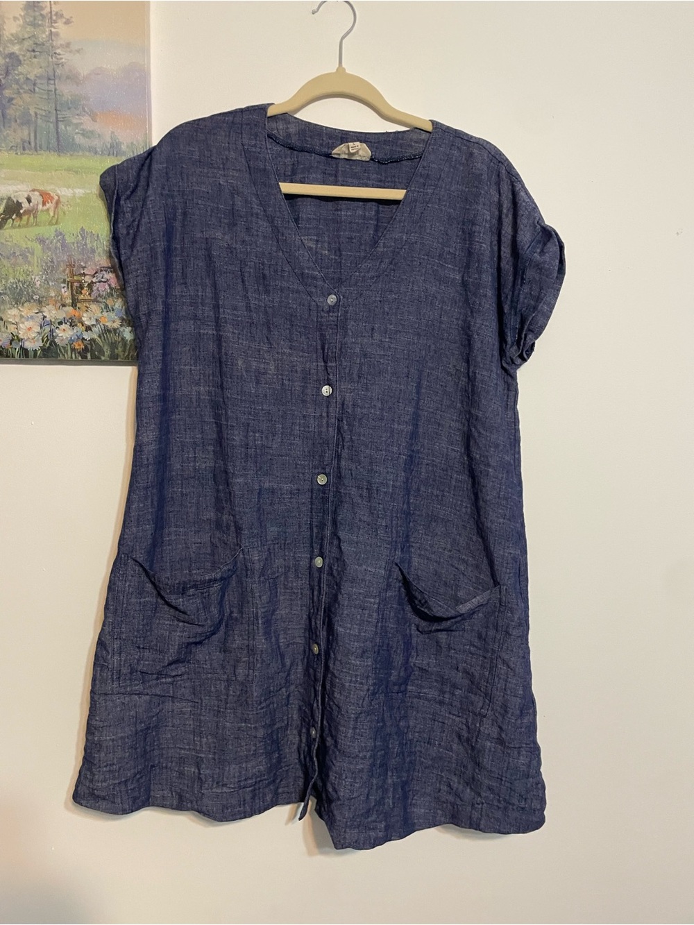 Relaxed Navy Button-Front Women's Top size large pre-owned